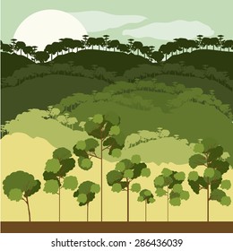 Forest design over landscape, background, vector illustration
