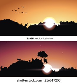 forest design over sunset  background vector illustration