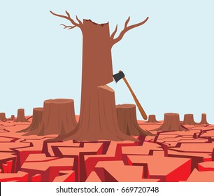 Forest destruction illegal logging vector illustration.