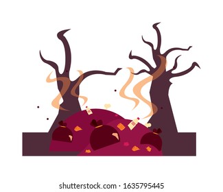 forest dry and garbage global warming scene vector illustration design