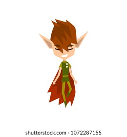 Forest elf boy, cute fairytale magic character vector Illustration on a white background