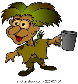 Forest Elf Holding Cup - Cartoon Illustration, Vector