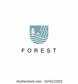 Forest emblem logo design. forest logo. waterfall logo