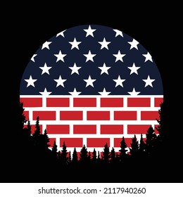 Forest Evergreen American Flag . Vector graphic for t shirt and other uses