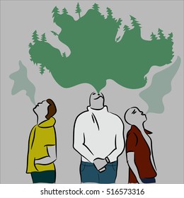  Forest exhale smoke three guys