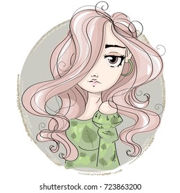 Forest fairy cartoon blonde girl character, cute young woman fashion portrait, vector illustration art