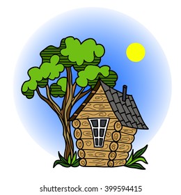 Forest fairy house with a tree, vector illustration