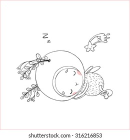 Forest Fairy and star on a white background. Coloring book. Hand drawn vector