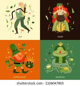 Forest fairy tale characters concept icons set flat isolated vector illustration