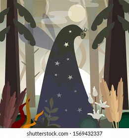 
forest fairy wanders through the forest looking for people