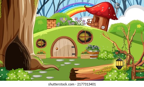 Forest fantasy enchanted forest background scene illustration