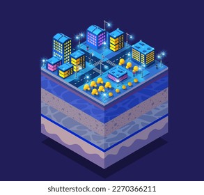 Forest farm Soil layers geological and underground beneath nature landscape isometric slice