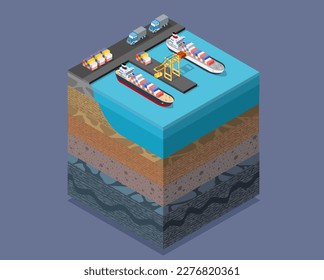 Forest farm Soil layers geological and underground beneath nature landscape isometric slice