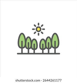 ícone de contorno preenchido pela floresta. ilustração de linha de cor da floresta.