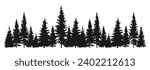 Forest fir tree silhouette. Coniferous landscape with pine or spruce trees. Wildlife horizontal panorama. Vector illustration.