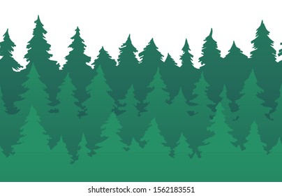 Forest fir trees seamless pattern. Pine silhouette, nature forests and green tree silhouettes. New 2020 year trees greeting card or forest evergreen pines branch vector background illustration