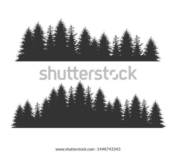 Forest\
Fir Trees Silhouettes, Coniferous Spruce Horizontal Seamless\
Pattern, Black Evergreen Woods Vector\
Illustration