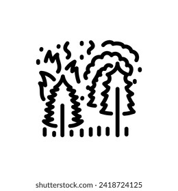 Forest fire black line icon. Natural element. Pictogram for web page, mobile app, promo.