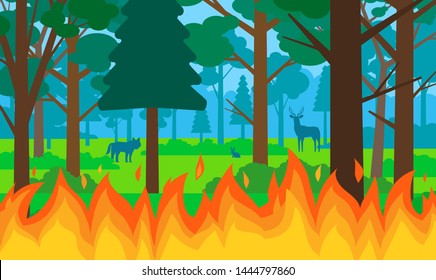 Incendio forestal en llamas ardientes entre los árboles