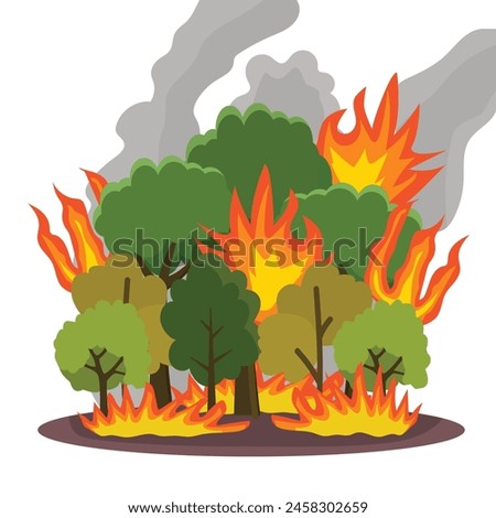 Forest fire burning in flame with smoke