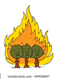 forest fire - burning forest trees in fire flames wildfire vector illustration