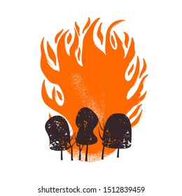 Forest fire concept. Wildfire sign isolated on white background. Vector color illustartion.