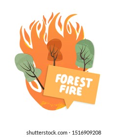 Forest fire concept. Wildfire sign isolated on white background. Vector color illustartion.