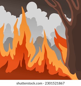 Fuego forestal. Fuego silvestre peligroso. Árboles en llamas.