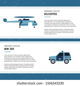 Forest fire. Emergency vehicles. Banner templates for print and web. Helicopter and SUV.
