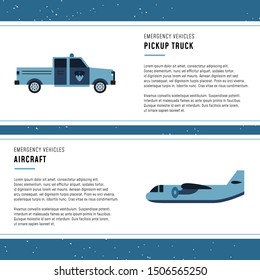 Forest fire. Emergency vehicles. Banner templates for print and web. Pickup truck and airplane.