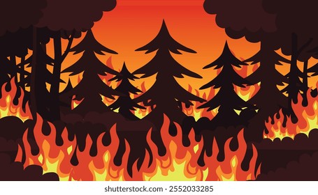 Forest fire. Global warming and the concept of emergency. Protection, preservation of the ecosystem.