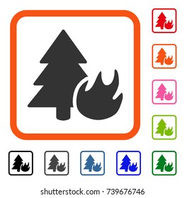 Forest Fire icon. Flat grey iconic symbol in an orange rounded square. Black, gray, green, blue, red, orange color versions of Forest Fire vector. Designed for web and app user interface.