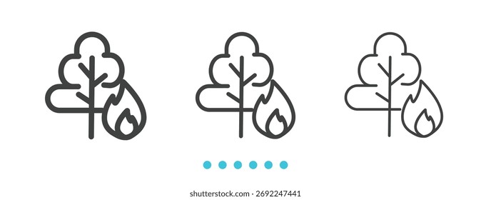 Icono de incendio forestal. Vector de icono de línea delgada