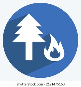 Forest Fire Icon in trendy long shadow style isolated on soft blue background