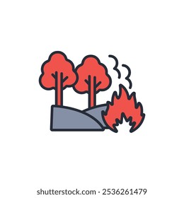 Ícone de incêndio na floresta. vetor.Sinal editável de estilo traço.linear para usar design da Web,ilustração logo.Symbol.