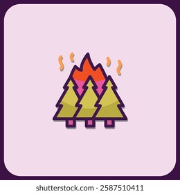 Forest Fire Icon: Wildfire Emergency Alert Symbol