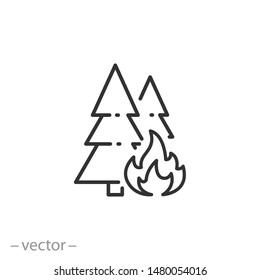 Forest In Fire Icon, Wildfire Outline Sign, Thin Line Symbol On White Background - Editable Stroke Vector Illustration Eps10