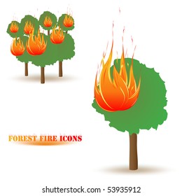 Forest fire icons isolated on white vector