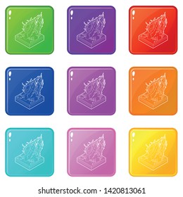 Forest fire icons set 9 color collection isolated on white for any design