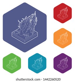Forest fire icons vector colorful hexahedron set collection isolated on white