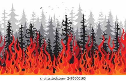 Forest fire illustration background. Forest fire silhouette