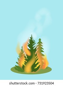 Forest fire isolated icon. Natural disaster and danger catastrophe. Warning about emergency situation vector illustration in cartoon style.