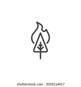 Forest Fire Line Icon. Linear Style Sign For Mobile Concept And Web Design. Wildfire Forest Tree Outline Vector Icon. Symbol, Logo Illustration. Vector Graphics