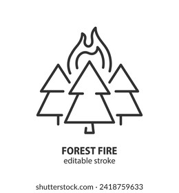 Forest fire line icon. Wildfire symbol. Editable stroke. Vector illustration.