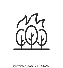 Forest fire, linear style icon. Trees on fire, wildfires and natural disasters. Editable stroke width.