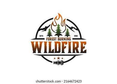 Forest Fire Logo Care For The Environment Deforestation Pine Tree Hose Stars Badge Mountain