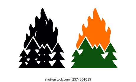 Bosque en las ilustraciones de fuego, monocromo y color