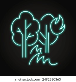 Forest fire neon line icon. Burning trees, wildfire. Vector illustration.