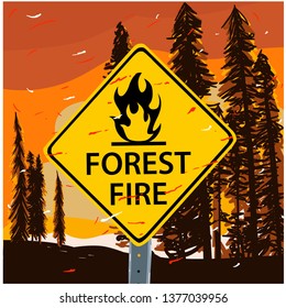 Forest Fire Sign, Disaster Wild Fire Warning - Vector Illustration. Bushfire Australia