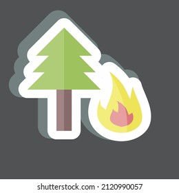 Waldbrandaufkleber auf trendigem Hintergrund einzeln auf schwarzem Hintergrund